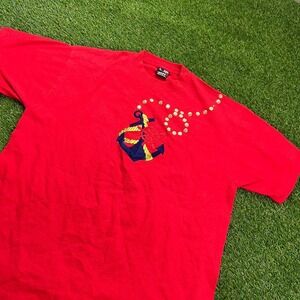 BEST Fruit of the Loom Red Anchor Graphic T-Shirt Mens Large Nautical Sailing